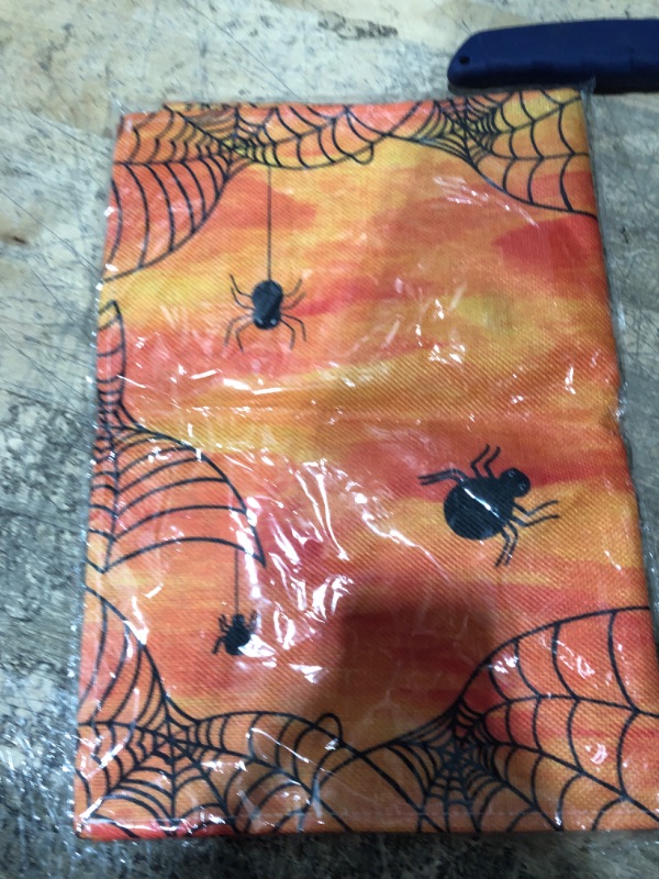Photo 1 of Jiudungs Linen 13x72'' Black and Orange Spider Web Halloween Table Runner Halloween Party Table Decoration for Home Kitchen Dining