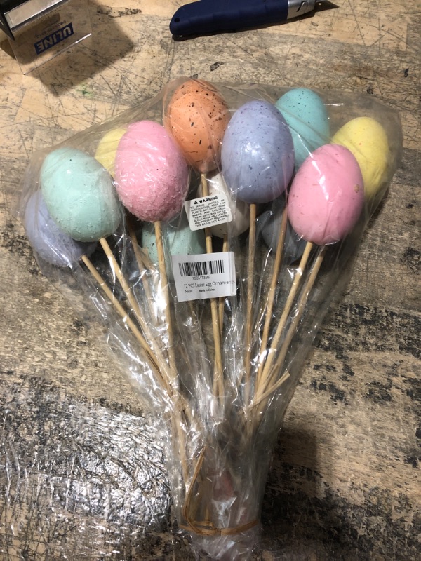 Photo 2 of 12 Pcs Easter Picks Faux Foam Easter Egg Picks Decorative Pastel Speckled Easter Egg Stems 10.6" Tall for Spring Easter Basket Bouquets Floral Arrangement Centerpiece Wreath