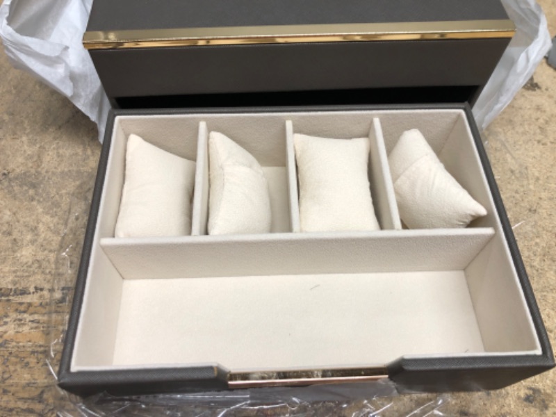 Photo 1 of IVZISO Jewelry boxes for women, 2 Tier Jewelry Box, Metal Trim, Pull Out Drawer, Watch Case?grey?