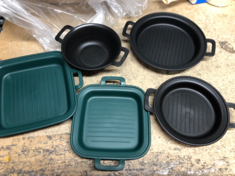 Photo 1 of FEXTA Round 2P + Square 2P + Bowl 1P Plates Set - (5 Peace) Dishwasher & Microwave Safe Unbreakable Dinner Wheat Straw Lightweight Reusable Plate BPA Free Non-toxin For Kitchen Camping Kids 5P / Round2 (B), Square2 (G), Bowl1 (B)