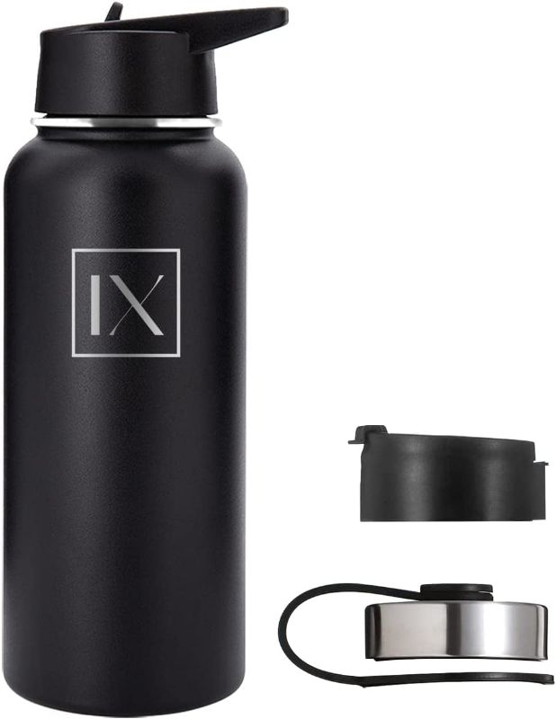 Photo 1 of IRON X Water Bottle (32 Oz, Night Black) 3 Lids and 2 Straws ,Leak Proof, Vacuum Insulated Stainless Steel, Double Walled, Thermo Mug, Keep 12HR Hot and 24HR Cold, Sports Water Bottle.
