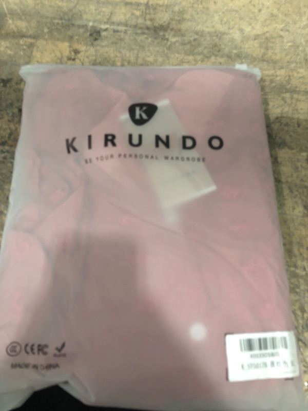 Photo 1 of KIRUNDO 2023 Fall Women's Long Sleeve Chiffon Blouses V-Neck Swiss Dots Ruffle Peplum Tops Shirts Deco with Buttons Rose Red X-Large