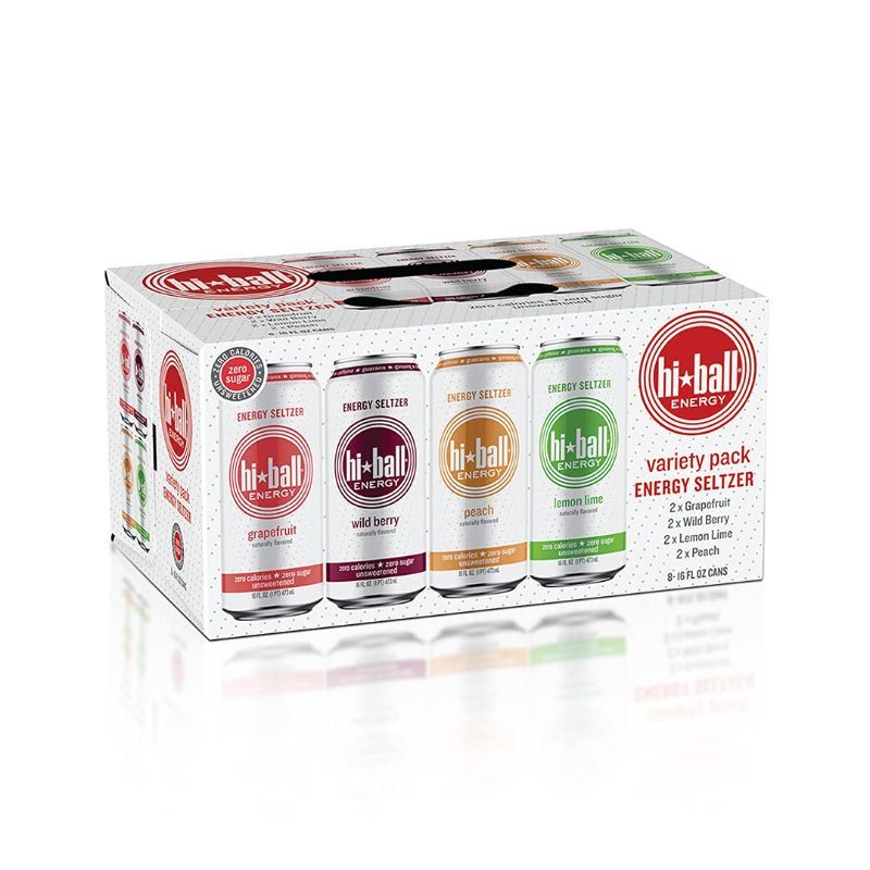 Photo 1 of Hiball Clean Energy Seltzer Water, Caffeinated Sparkling Water Made with Vitamin B12 and Vitamin B6, Sugar Free (8 pack of 16 Fl Oz), Variety Pack
