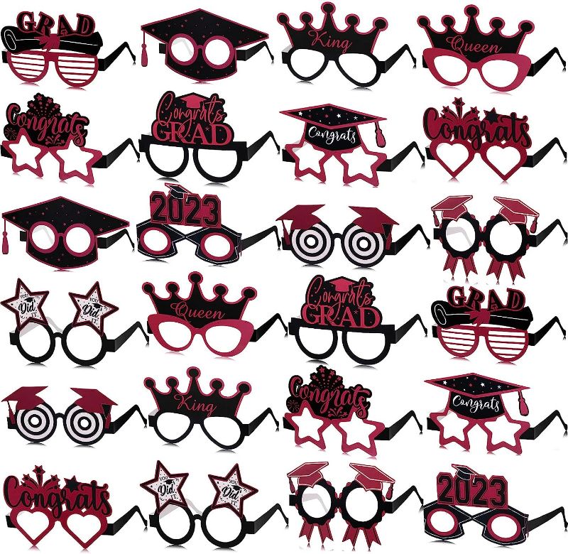 Photo 1 of 24 Pcs 2023 Graduation Prom Glasses Photo Booth Props Class of 2023 Grad Eyeglasses Graduation Party Favors Decorations (Maroon)
*3 packs*