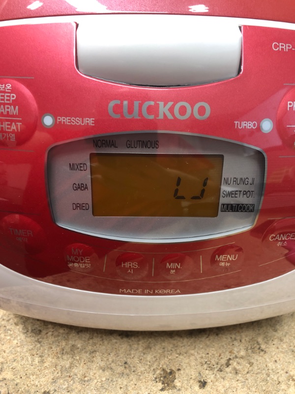 Photo 5 of *** POWERS ON *** CUCKOO CRP-FA0610FR | 6-Cup (Uncooked) Pressure Rice Cooker | 11 Menu Options: Quinoa, Brown Rice & More, Voice Guide, Made in Korea | White/Red