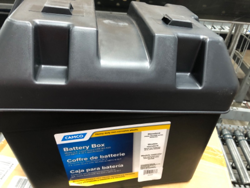 Photo 2 of Camco Heavy Duty Battery Box with Straps and Hardware - Group 24 |Safely Stores RV, Automotive, and Marine Batteries |Durable Anti-Corrosion Material | Measures 7-1/4" x 10-3/4" x 8" | (55363) Frustration Free Packaging Regular Battery Box