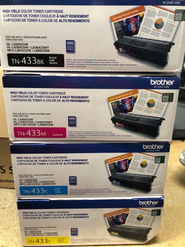 Photo 1 of Brother TN433BK, TN433C, TN433M, TN433Y High Yield Black, Cyan, Magenta and Yellow Toner Cartridge Set