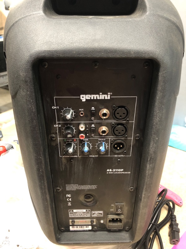 Photo 3 of *** unable to test ** Gemini Sound AS-2110P Amplified 2-Channel PA DJ Monitor System, 10" Inch Woofer 1000W Watts Power Speakers with XLR Input/Output, 2 x 1/4" Inch Microphone/RCA and AUX Inputs w/Handles 10 in
