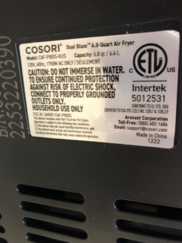 Photo 3 of *** POWERS ON *** COSORI Air Fryer Dual Blaze, 6.8-Quart, Precise Temps Prevent Overcooking, Heating Adjusts for a True Air Fry, Bake, Roast, and Broil, Even and Fast Cooking, In-App Recipes, 1750W
