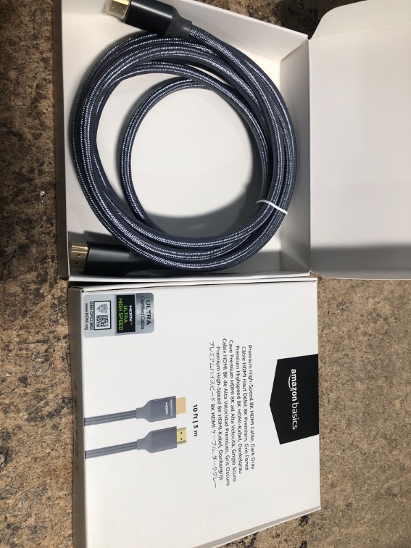 Photo 1 of 10' Amazon Basics High-Speed HDMI Cable (48Gbps, 8K/60Hz, Dark Gray)-2 PACK 