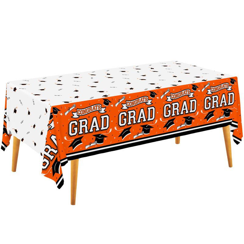 Photo 1 of *NOT GUARANTEED TO BE ORANGE* 2 PACK Gatherfun Graduation Party Supplies,Gongrats Grad Tablecover for 2023 Graduation Party Decorations, 3 pcs Class Orange Table Cloths, 54"x108"