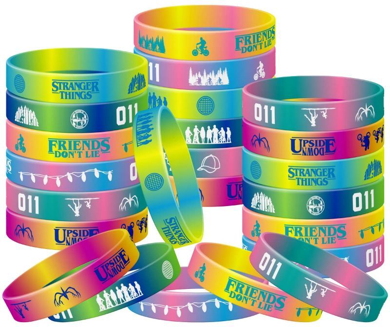 Photo 1 of (24-Pack) ST Birthday Party Favor, Wholesale Bulk Colored ST Themed Party Silicone Rubber Bracelet, Ideal for ST Birthday Party Supplies and Favors, ST Birthday Sign, Gift for Boy Girl