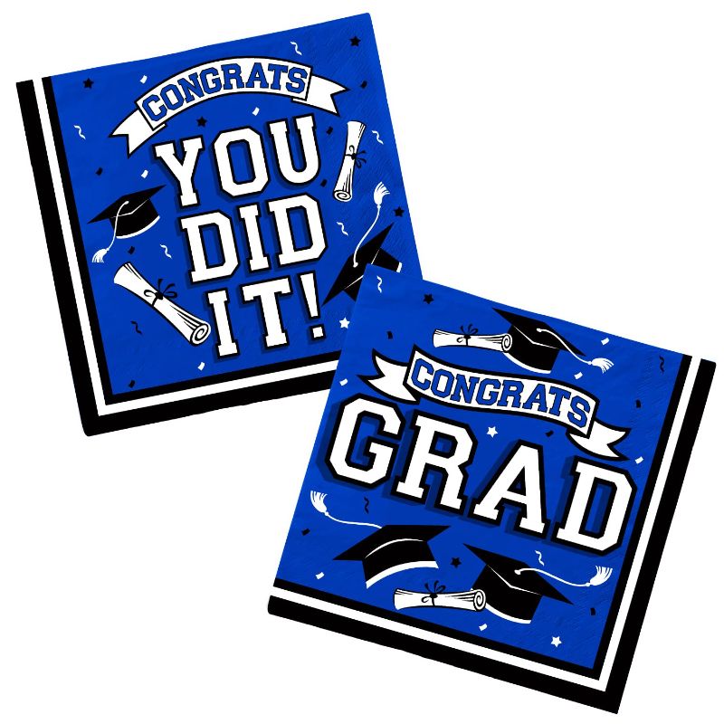 Photo 1 of 2 PACK Graduation Party Disposable Paper Napkins for College High School Graduation 3-Ply 50 Pack ?blue and black?