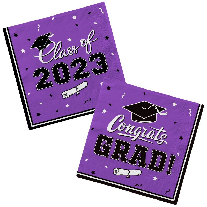 Photo 1 of 2 PACK Gatherfun Graduation Party Disposable Napkins Paper Napkins for College High School Graduation 3-Ply 50 Pack Purple