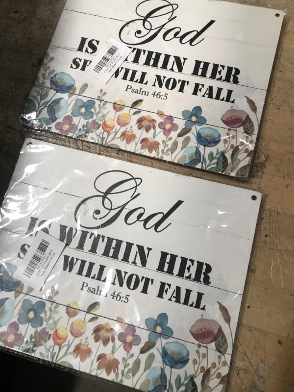 Photo 2 of **BUNDLE OF 2**  Bible Verse Printed Wood Plaque Sign Wall Hanging, Home Wall Decor God is Within Her She Will Not Fall Scripture Rustic Hanging Wall Plaque Wood Signs, Psalm 46:5 Christian Sign