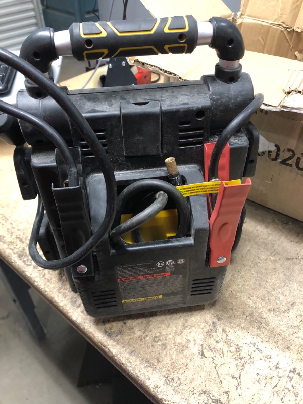 Photo 3 of (minor damage)STANLEY J5C09D Digital Portable Power Station Jump Starter 1200 Peak Amp Battery Booster, 120 PSI Air Compressor, 3.1A USB Ports, Battery Clamps