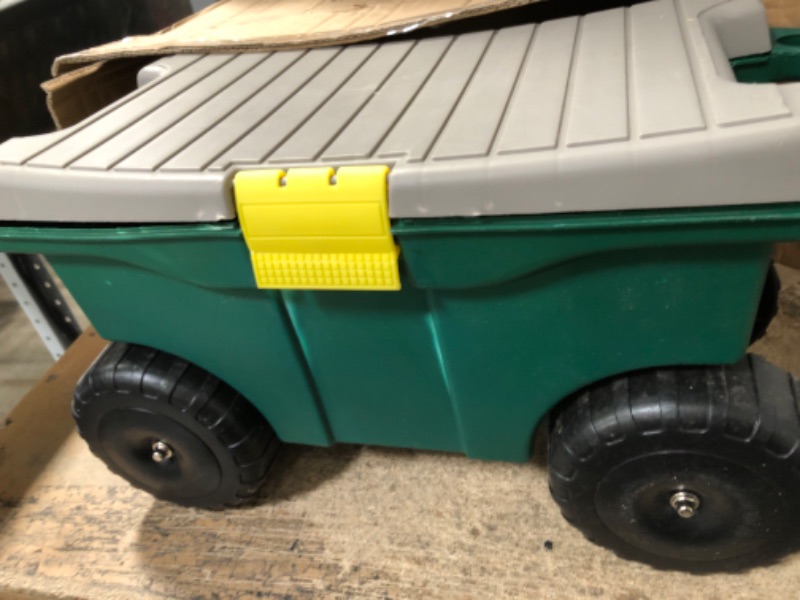 Photo 3 of * missing shears * 
Garden Cart Utility Wagon – Rolling Storage Bin with Bench Seat and Interior Tool Tray