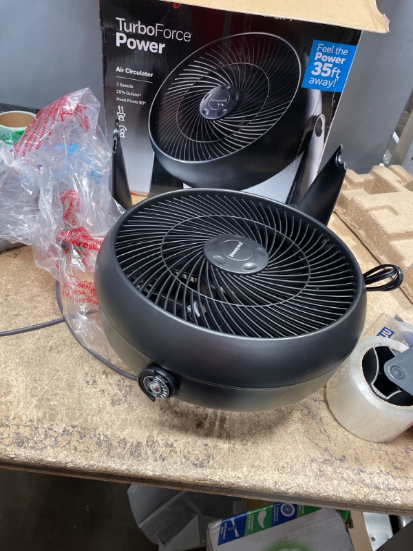 Photo 2 of **DAMAGED**
Honeywell HT-908 TurboForce Room Air Circulator Fan, Medium, Black –Quiet Personal Fanfor Home or Office, 3 Speeds and 90 Degree Pivoting Head