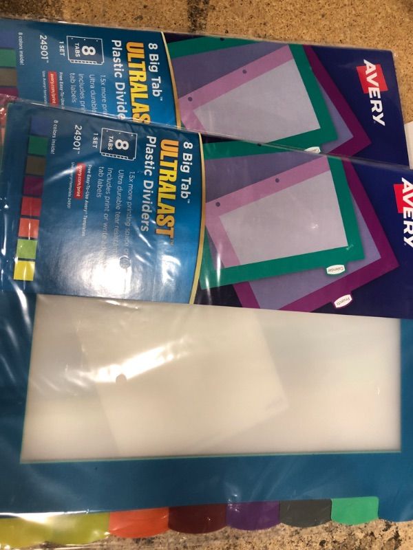 Photo 2 of Avery 8-Tab Ultralast Plastic Binder Dividers, Multicolor Big Tabs, 1 Set (24901) 8 tab 1 set Multicolor (2pk)