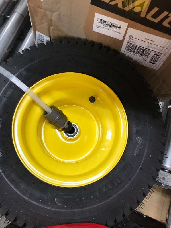 Photo 2 of MaxAuto 2Pcs 16x6.50-8 Tire and wheel for Lawn Riding Mowers Garden Tractors, 4" Centered Hub with 1" Axle Bore,Yellow Rim