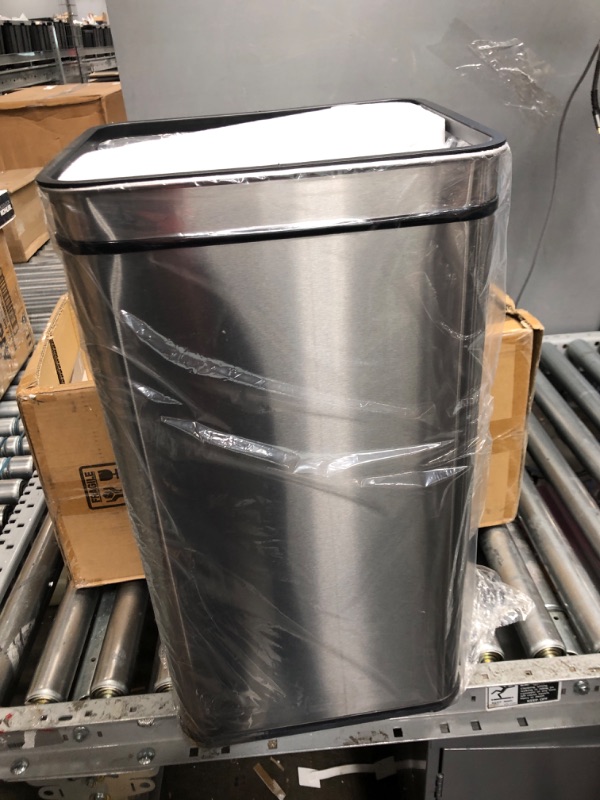 Photo 1 of iTouchless 13 Gallon Stainless Steel Kitchen Trash Can with AbsorbX Odor Filter System, Powered by Batteries (not Included) or Optional AC Adapter (Sold Separately) Trash Can With Automatic Lid