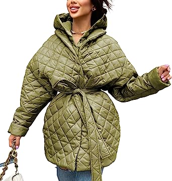 Photo 1 of BTFBM Women Button Down Quilted Jacket Coat 2023 Fall Winter Fashion Belt Pockets Removable Padded Hood Puffer Outerwear