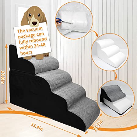 Photo 1 of LOOBANI Dog Steps, Five Steps Foldable Dog Stairs Non-Slip, Pet Stairs for High Bed with Small Storage Space, Dog Ramp for Puppies, Older, and Injured Pets, Ramp Stairs for Couch, High Bed Climbing
