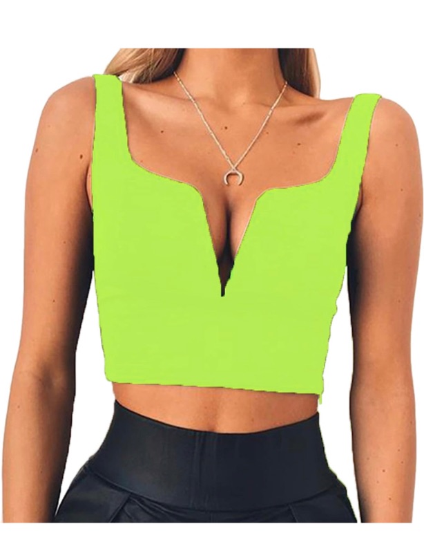 Photo 1 of Susupeng Women Sexy Deep V Neck Sleeveless T Shirt Slim Crop Top Side Zip Casual Tank Tops