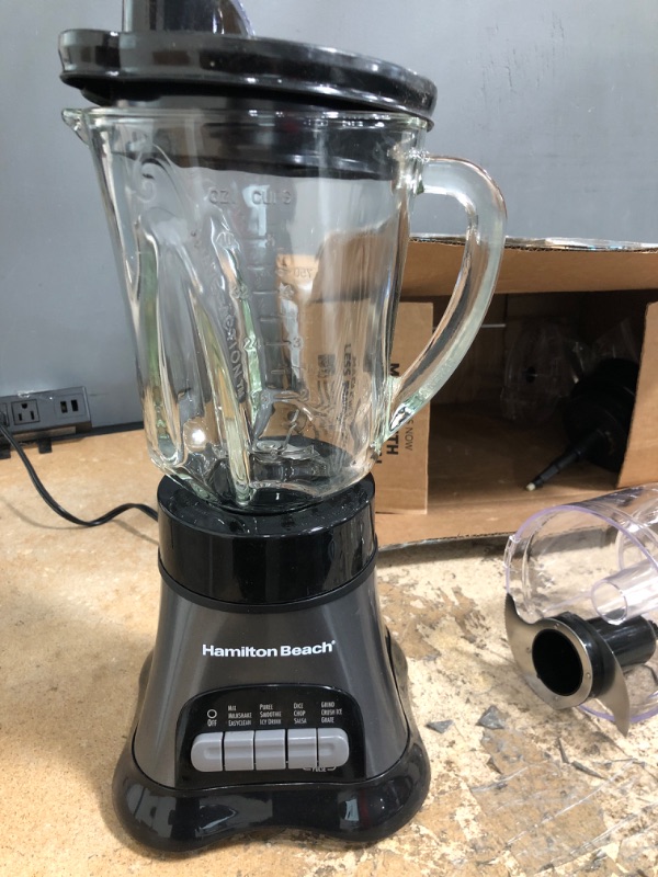 Photo 2 of *MISSING PARTS* Hamilton Beach Blender and Food Processor Combo, Portable Blend-In Travel Cup, Shakes and Smoothies, 40oz Jar & 3-Cup Vegetable Chopper, Grey & Black (58163)
