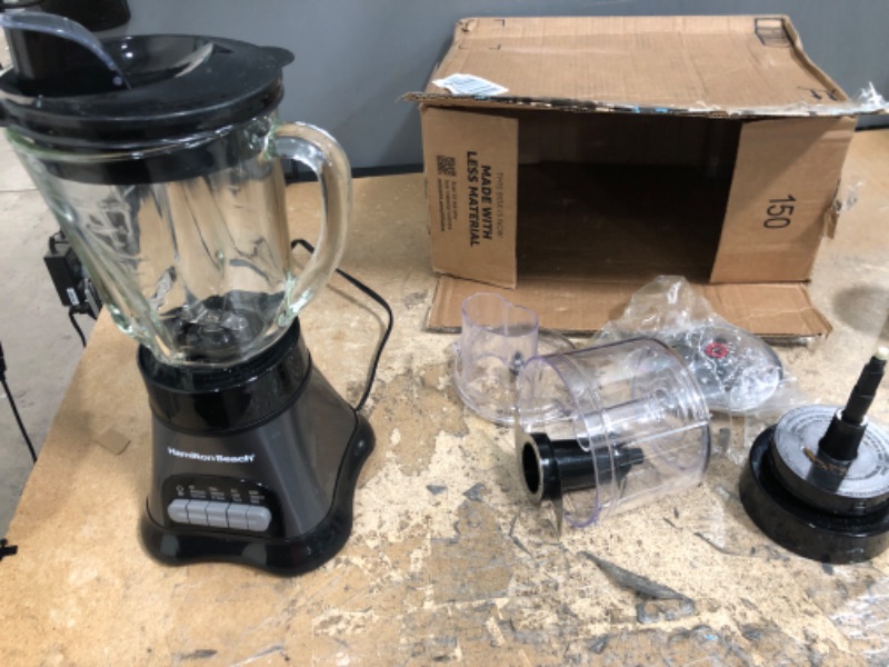 Photo 3 of *MISSING PARTS* Hamilton Beach Blender and Food Processor Combo, Portable Blend-In Travel Cup, Shakes and Smoothies, 40oz Jar & 3-Cup Vegetable Chopper, Grey & Black (58163)
