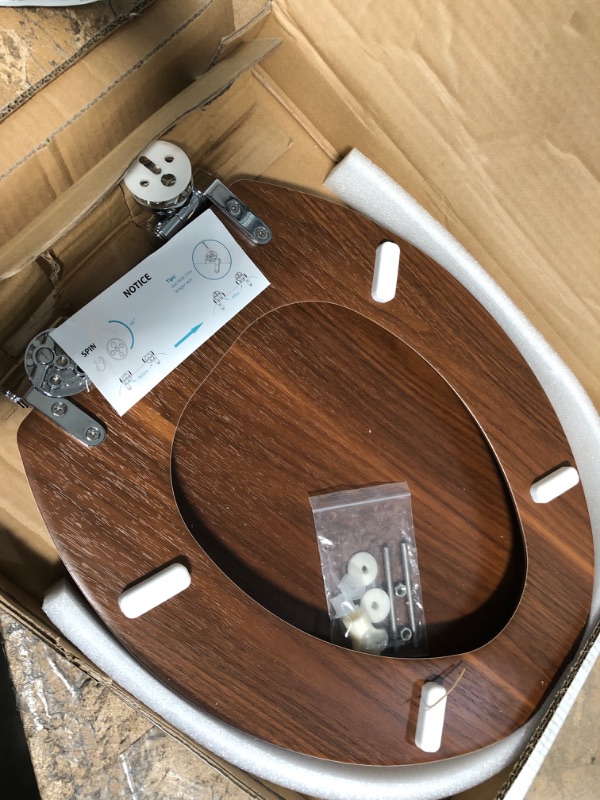 Photo 1 of Elongated Toilet Seat Molded Wood Toilet Seat with Quietly Close and Quick Release Hinges, Easy to Install also Easy to Clean by Angol Shiold (Elongated, Walnut) Soft Close Walnut