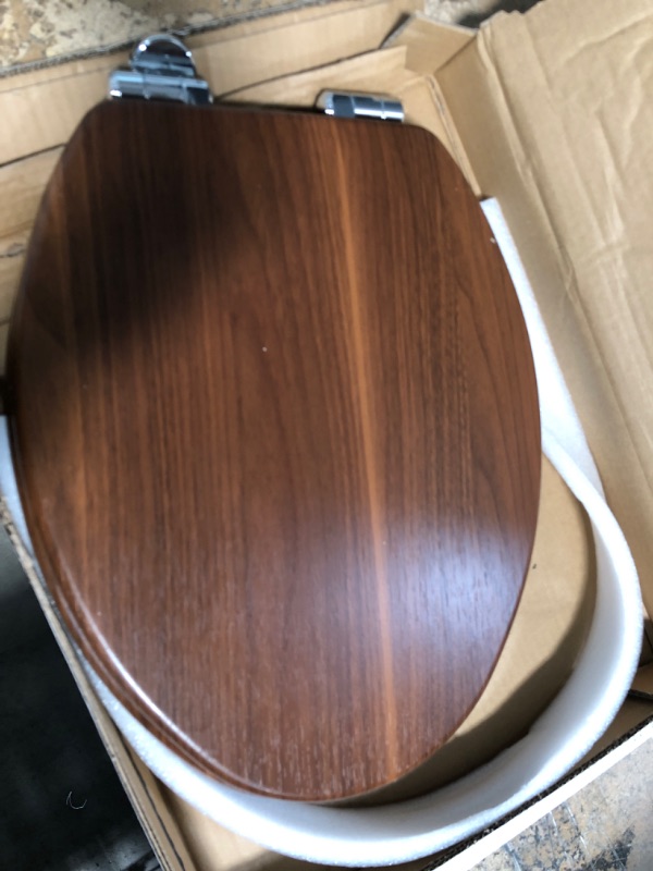 Photo 1 of Elongated Toilet Seat Molded Wood Toilet Seat with Quietly Close and Quick Release Hinges, Easy to Install also Easy to Clean by Angol Shiold (Elongated, Walnut) Soft Close Walnut