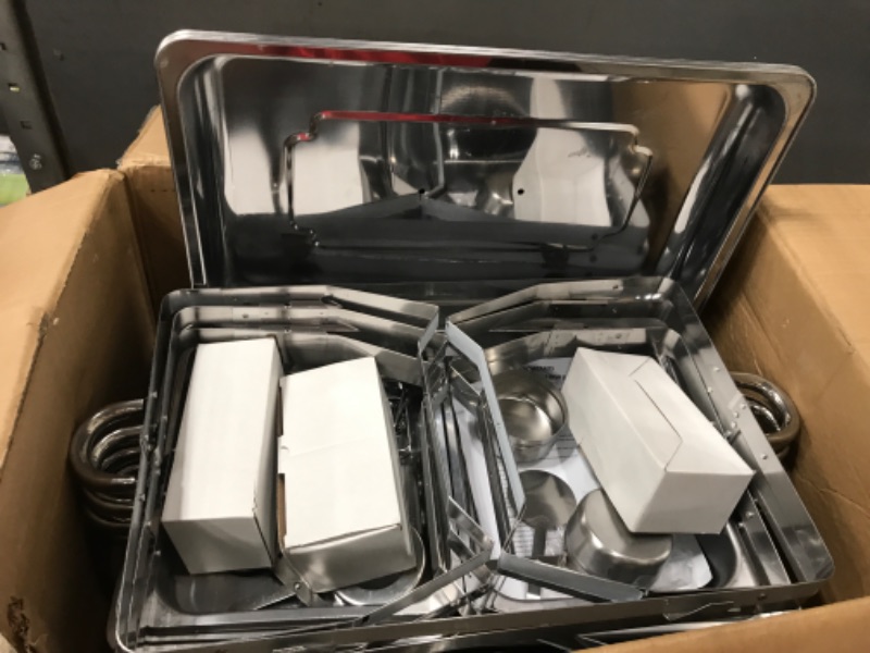 Photo 1 of Snowtaros 4 Pack 8QT Chafing Dish Buffet Set, Stainless Steel Food Warmer Set, Rectangular Buffet Server with Tongs & Spoons for Parties, Catering, Banquets, Events (Half Size)