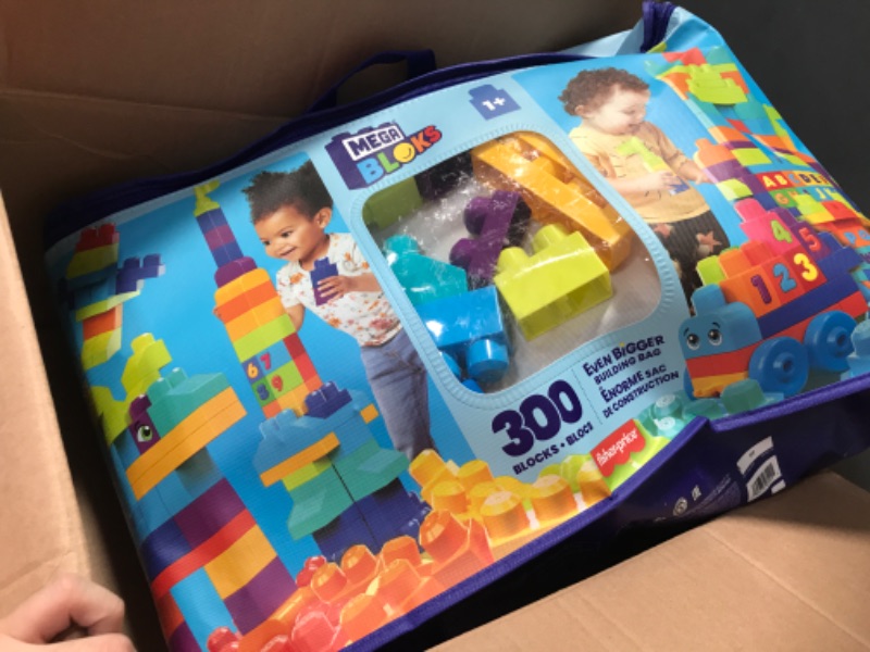 Photo 2 of Mega BLOKS Fisher Price Toddler Block Toys, Even Bigger Building Bag with 300 Pieces and Storage Bag, Gift Ideas for Kids Age 1+ Years