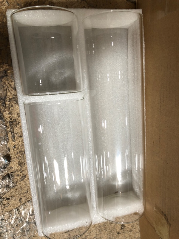 Photo 2 of **BOX OF 12 ** Set of 3 Glass Cylinder Vases 5, 8, 10 Inch Tall – Multi-use: Pillar Candle, Floating Candles Holders or Flower Vase – Perfect as a Wedding Centerpieces.
