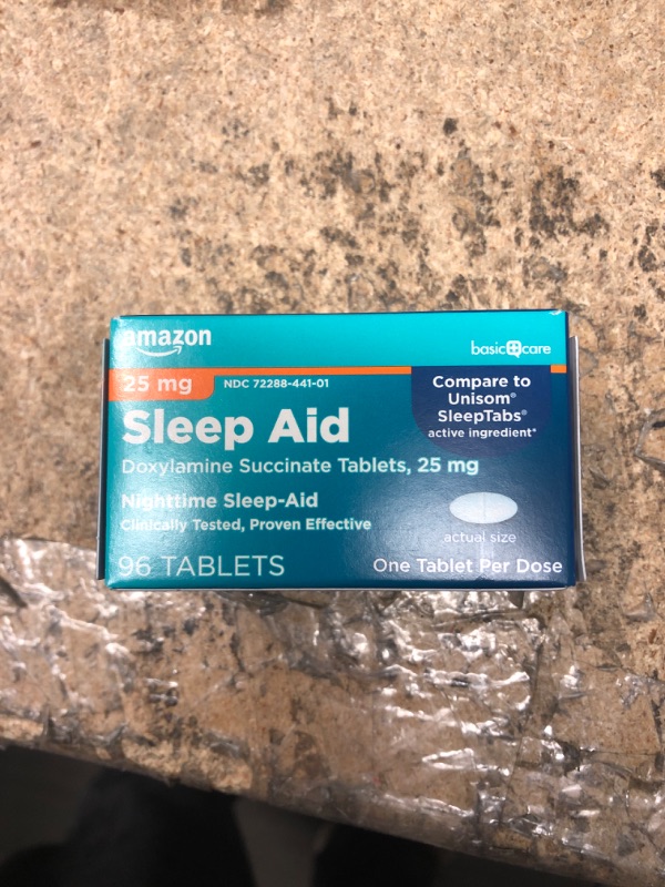 Photo 2 of Amazon Basic Care Sleep Aid Tablets, Doxylamine Succinate Tablets, 25 mg, Nighttime Sleep Aid to Help You Fall Asleep, White, 96 Count BEST BY 10/24