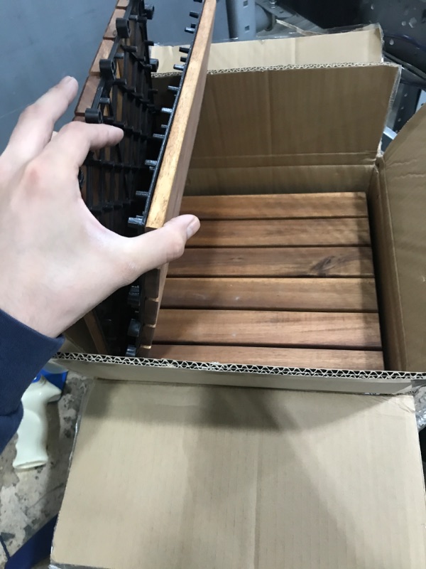 Photo 1 of **SEE PICTURES FOR COLOR**  Idzo Pack of 10 Deck Tiles - Waterproof Acacia Wood for Outdoor Flooring, Interlocking Deck Tiles for Both Indoor and Outdoor - 6 Slats, Golden Teak, 12 x 12 x 0.9 inches (SERA) Golden Teak Golden Teak - 6 Slats