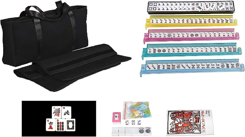 Photo 1 of  American Mahjong Set - Black Soft Bag - 166 White Engraved Tiles, 4 All-in-One Rack/Pushers Western Mah Jongg Game Set
