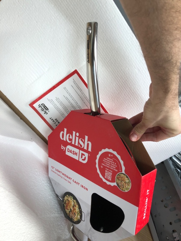 Photo 2 of **NEW**  Delish by Dash: 12" Lightweight Cast Iron Pan for Pancakes, sauces, vegetables, pasta, and more - Red 12" Red