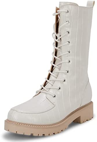 Photo 1 of coutgo womens mid calf lace up boots lug sole closed toe side zipper military winter combat boot  womens size 9