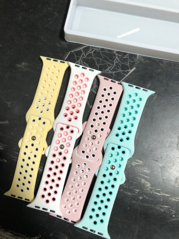 Photo 1 of 10 Pack Lace Silicone Bands Compatible with Apple Watch Band 38mm 40mm 41mm 42mm 44mm 45mm, Soft Hollowed-out Paisley Sport Strap Women Replacement Wristbands for iWatch Series 8 7 6 5 4 3 2 1 SE


4 PACK OF SOFT SILICONE BREATHABLE BANDS 