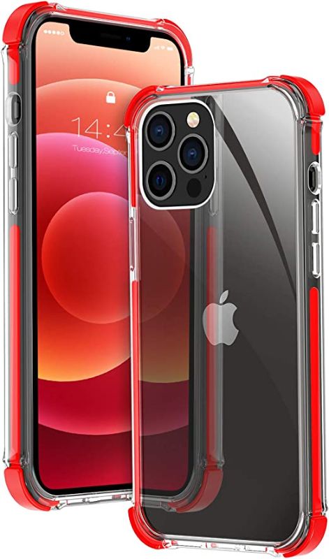 Photo 1 of MATEPROX Compatible with iPhone 12 Pro Max Case Clear Heavy Duty Protective Crystal Back Cover with Shockproof Bumper Case(Red)
