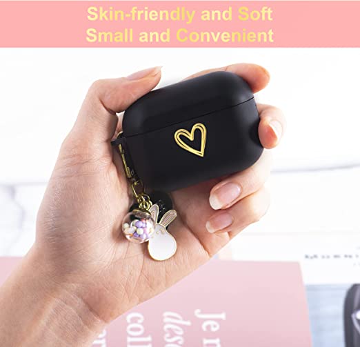 Photo 1 of Aiiko AirPods Pro 2 Case, Apple Airpods Pro 2nd Generation Case with Gold Heart Cute Lucky Ball Keychain Compatible Airpods Pro 2nd Generation Soft TPU Airpods Pro 2 Case Cover for Girls Women(Black)
2 PACK