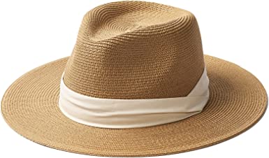 Photo 1 of FURTALK Panama Hat Sun Hats for Women Men Wide Brim Fedora Straw Beach Hat UV UPF 50