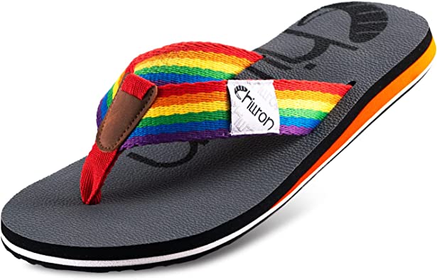 Photo 1 of Chillron Mens Beach Flip Flops Thong Sandals with Arch Support Leather Pattern Design Colorful Slippers Soft Cushion Footbed Rubber Sole 13