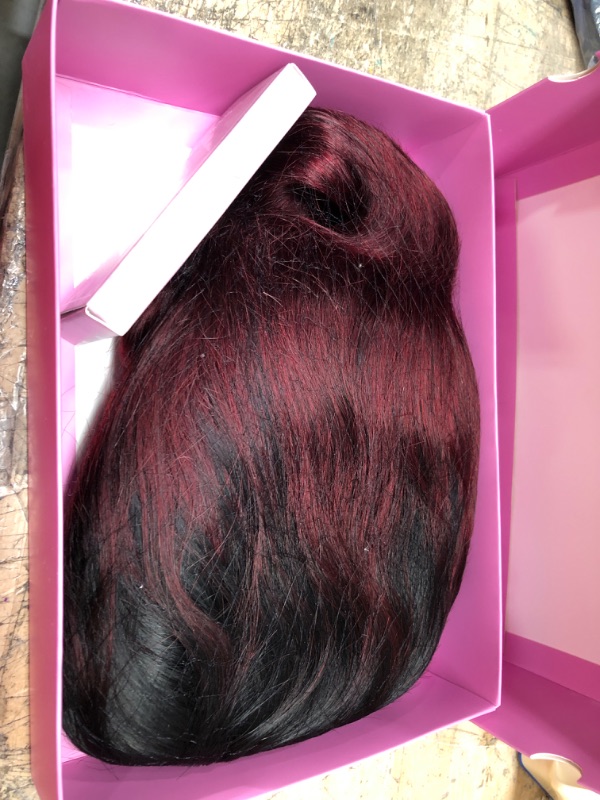 Photo 3 of Burgundy Lace Front Wigs Human Hair 20 Inch Body Wave 4x4 Ombre Dark Red Human Hair Wigs Lace Front for Black Women Pre Plucked Brazilian Natural Curly Wave Water Wavy Hair Wig (20", 180% Density)