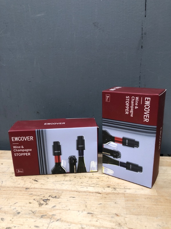 Photo 2 of 2 SETS - EWCover Wine Stoppers, Reusable Wine Bottle Stopper Gift Set, 2 Pack Vacuum Wine Preserver with Time Scale, 1 Pack Champagne Stopper