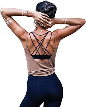 Photo 1 of OYANUS Womens Summer Workout Tops Sexy Backless Yoga Shirts Open Back Activewear Running Sports Gym Quick Dry Tank Tops - Size M