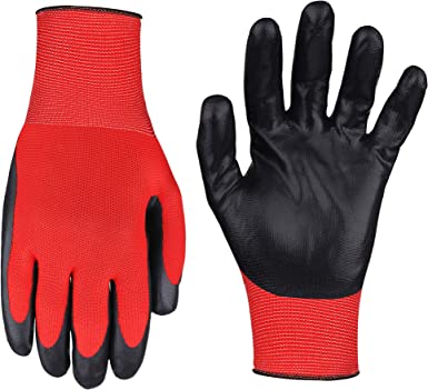 Photo 1 of 2 SETS - DURASHELT Nitrile Coated Work Gloves, Heavy Duty Nylon Safety Protection - (Red) & (Blue) 