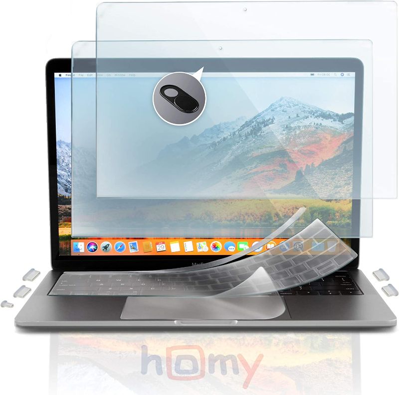 Photo 1 of Homy Full Protection for MacBook Pro 13 inch 2020-2021: 2x Matte Screen Protector, Ultra-Thin Keyboard Cover, Trackpad Cover, Touch Bar Protector, Webcam Slide Cover, Dust Plugs for A2251 A2289 A2238.